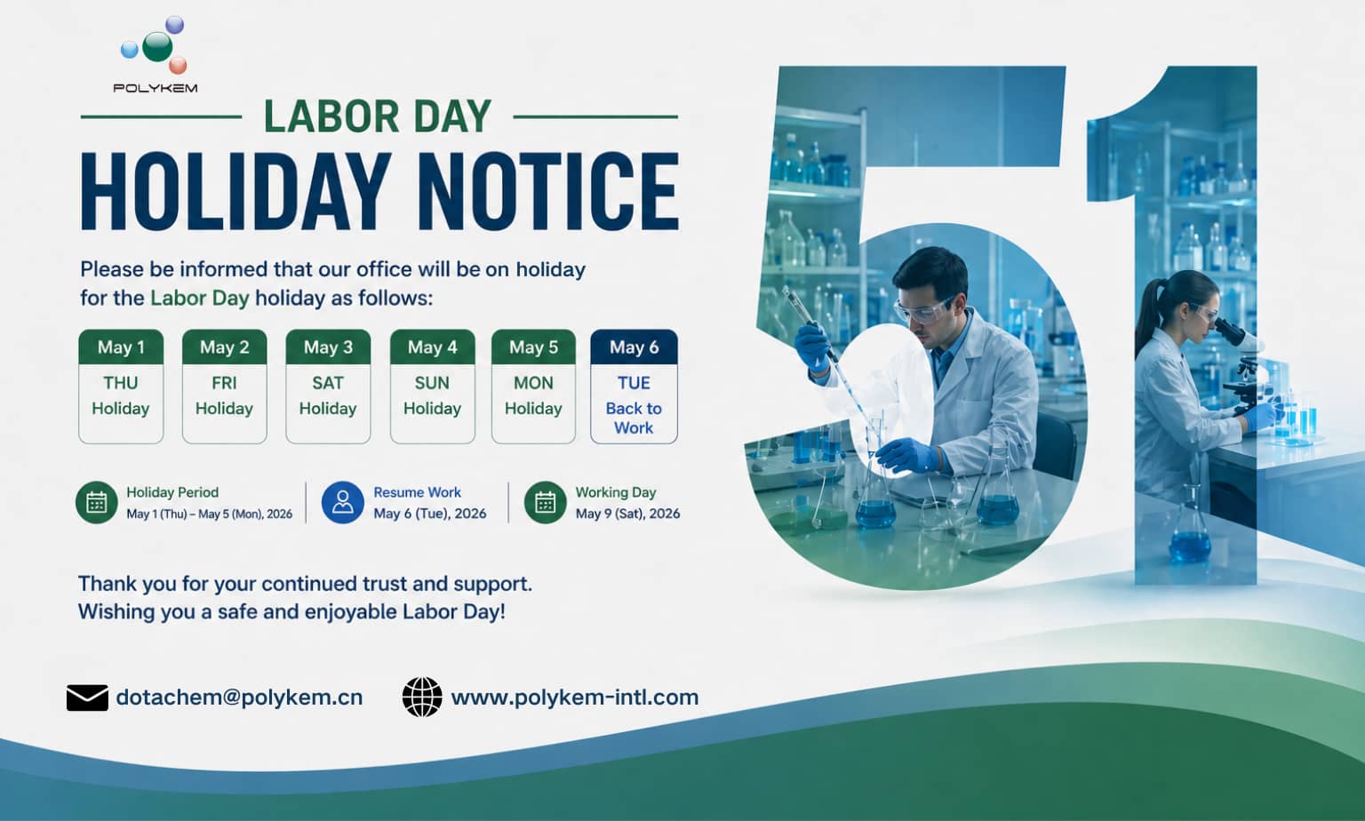 Polykem Labor Day Holiday Arrangement & Order Planning Reminder