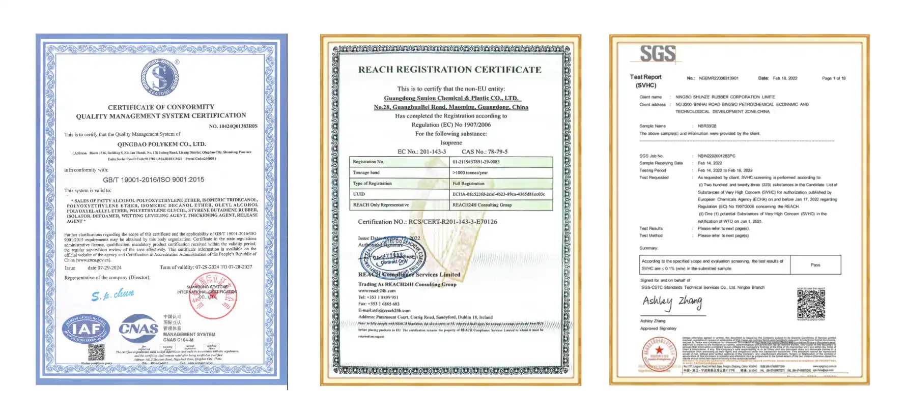 Polyepichlorohydrin Certifications
